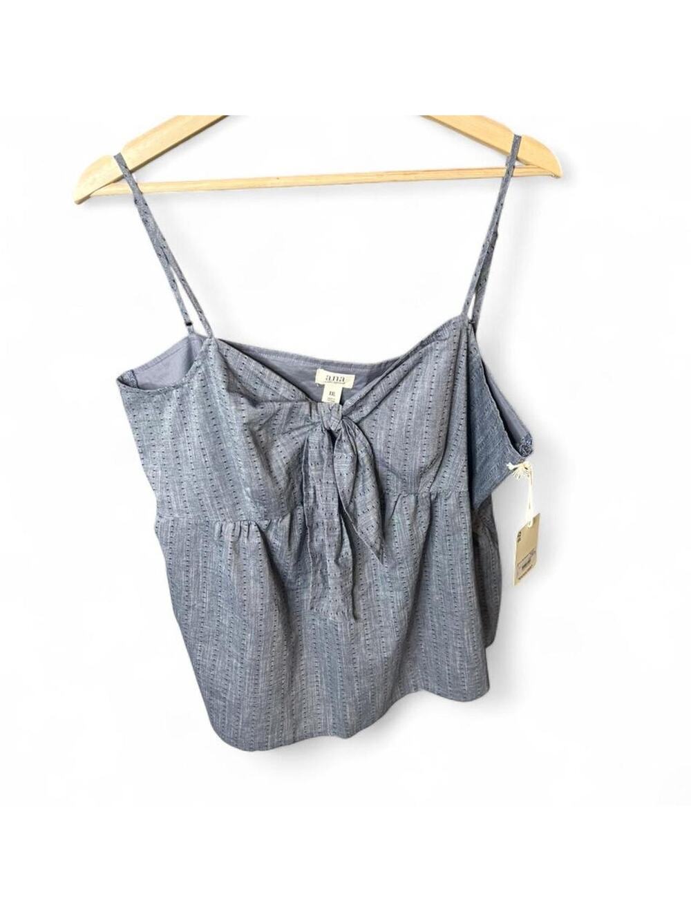 a.n.a A New Approach Blue Chambray Eyelet Tie Front Tank Top Plus XXL NWT